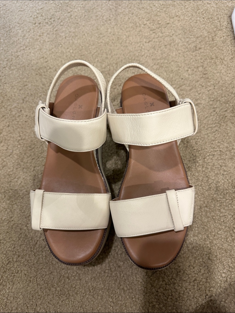 Caslon Ivory Leather Adjustable-Strap Sandals